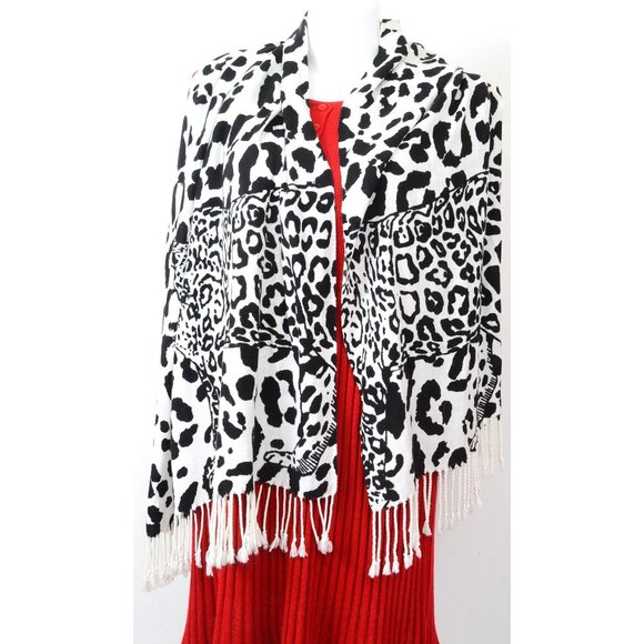 Y2K Snow Leopard Oversized 78" x 28" Black/White Shawl Scarf Sarong Oblong NEW - Picture 3 of 10